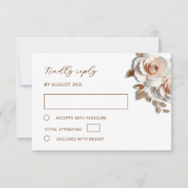 Cartão RSVP Rose Gold 3D Roses Wedding