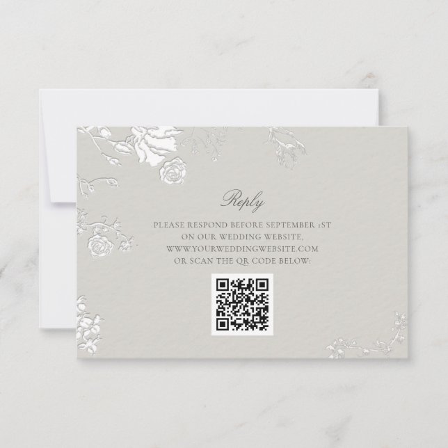 Cartão RSVP Rose Ivory Sonnet Formal Clássico Código QR Casame (Frente)