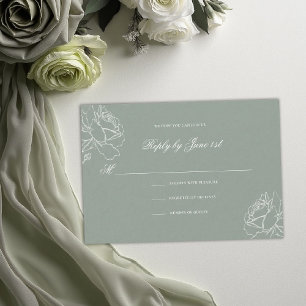 Cartão RSVP Roses Vow Verde Salgueiro Moderno Clássico Casamen