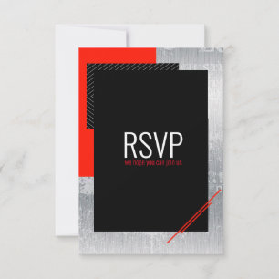 Cartão RSVP Roteiro simples Listras vermelhas, pretas, cinzas 