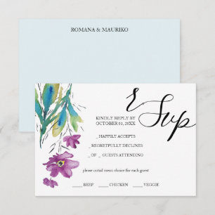 Cartão RSVP Roxo Artista Flor Selvagem Cor de Água Pintura Mão