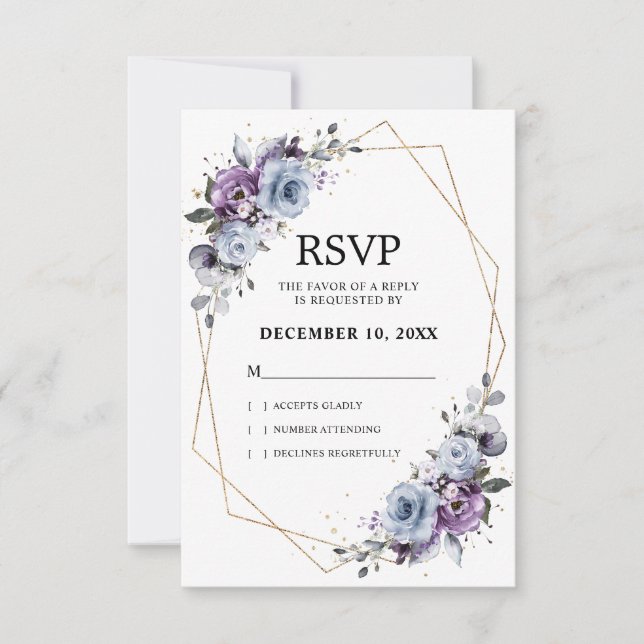 Cartão RSVP Roxo Azul Poeira Lilac Floresce Casamento (Frente)