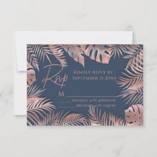 Cartão RSVP Roxo azul rosa dourado folha tropical romântico