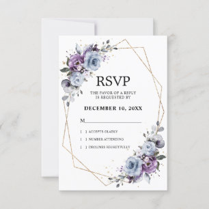 Cartão RSVP Roxo Azul Sujo Lilás Casamento de Flores