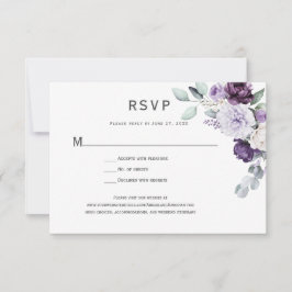 Cartão RSVP Roxo Escuro, Peônia Lavanda, Rosa Branca Floral