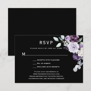 Cartão RSVP Roxo Escuro, Peônia Lavanda, Rosa Branca Preta