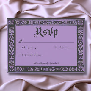 Cartão RSVP Roxo Negro Gótico Medieval até Casamento da Morte
