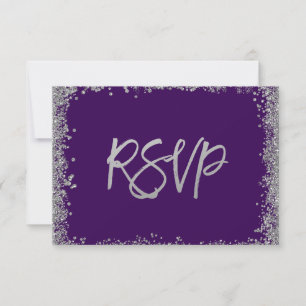 Cartão RSVP Roxo Prata Brilho Falso