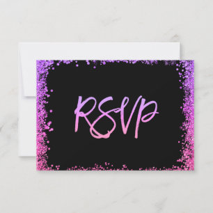 Cartão RSVP Roxo Rosa Brilho Falso
