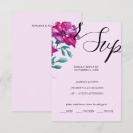 Cartão RSVP Roxo-Rosa de-Aquarela Artística pintada à mão