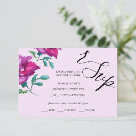Cartão RSVP Roxo-Rosa de-Aquarela Artística pintada à mão