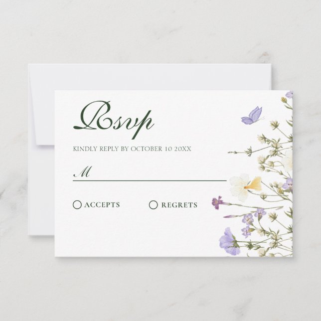 Cartão RSVP Roxo Russo Flores Selvagens (Frente)