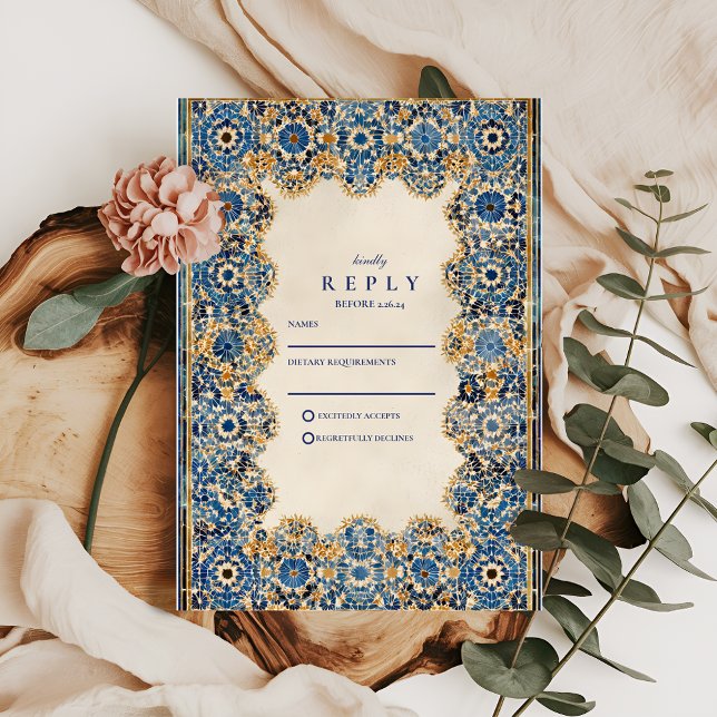 Cartão RSVP Royal Blue Islamic Wedding (Criador carregado)