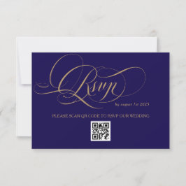 Cartão RSVP Royal Blue Romantic Calligraphy Wedding