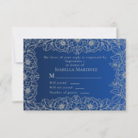 Royal Blue Silver Line Art Floral Quinceañera 