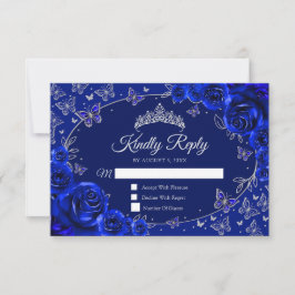 Cartão RSVP Royal Blue Silver Quinceanera Reply