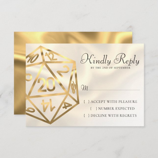 Cartão RSVP RPG Dice | Dourada Fantasy Retro Tabletop PnP Game (Frente/Verso)