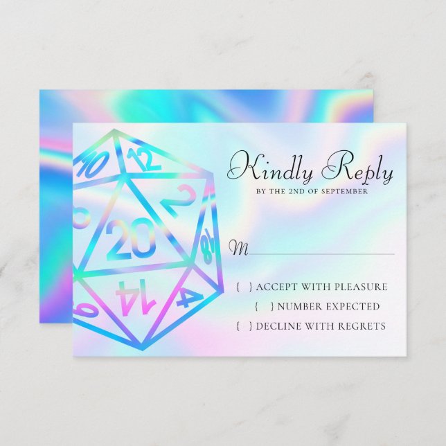 Cartão RSVP RPG Dice | Holo Fantasy Retro Tabletop PnP Gamer (Frente/Verso)