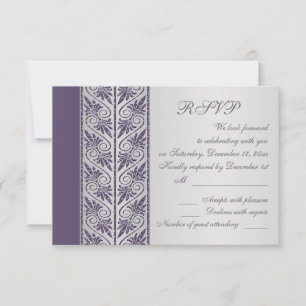 Cartão RSVP RSPV de aniversário de casamento roxo Damask sobre