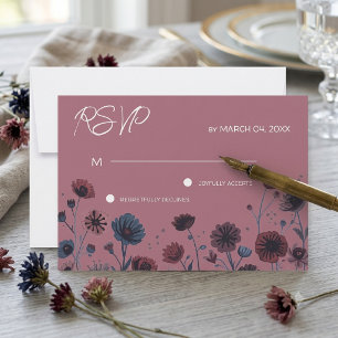 Cartão RSVP RSPV de Casamento Floral Roxo e Azul Sombrio