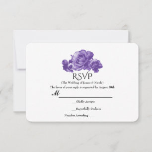 Cartão RSVP RSPV Floral Elegante Rosa Vintage Aquarela Roxa