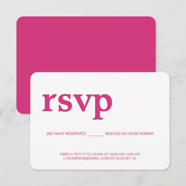 Cartão RSVP RSPV Moderno Rosa sem enviar por correio Assento R (Frente/Verso)