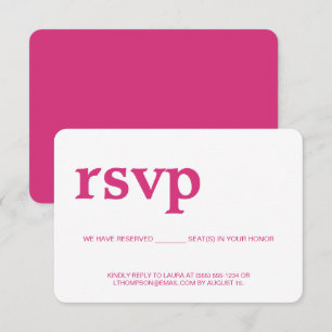 Cartão RSVP RSPV Moderno Rosa sem enviar por correio Assento R