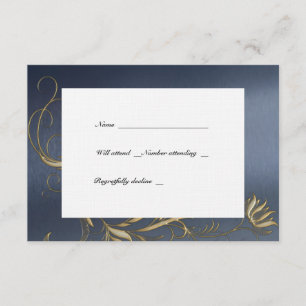 Cartão RSVP Rsvps Floral Azul e Dourado com envelopes
