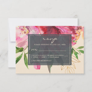 Cartão RSVP Ruby Pink Peony Ivory Floral Wedding