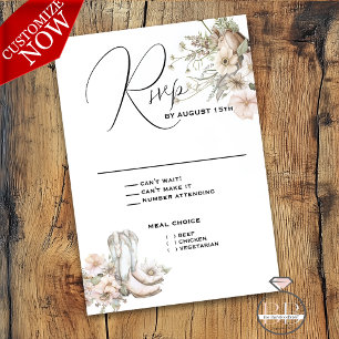 Cartão RSVP Russo Blush Watercolor Boots & Wildflower