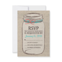 Cartão RSVP Russo Burlap Mason Jar