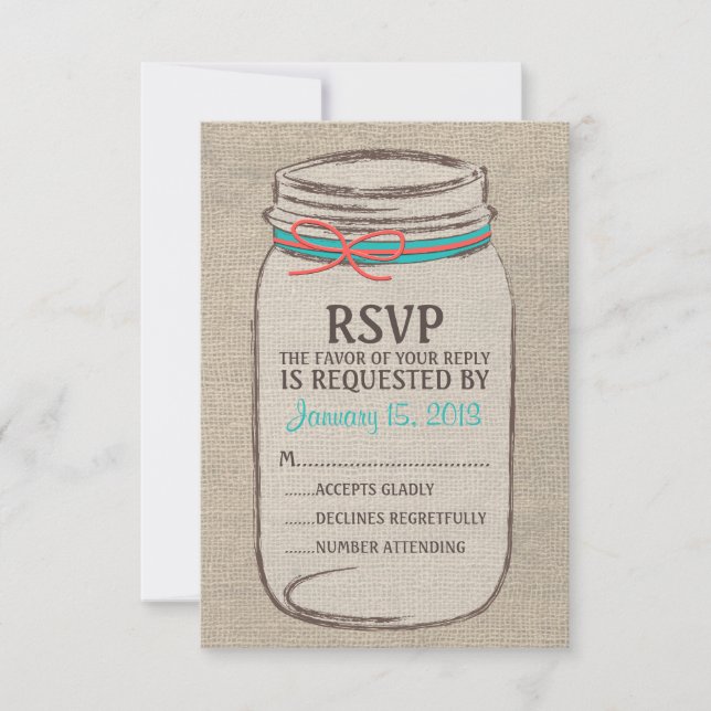 Cartão RSVP Russo Burlap Mason Jar (Frente)