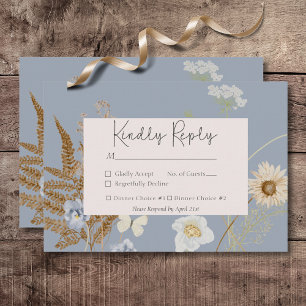 Cartão RSVP Russo Flores Selvagens Monograma Dusty Blue