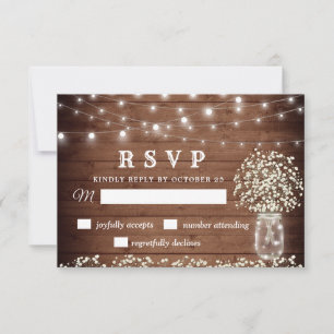 Cartão RSVP Russo Mason Jar Breath do Bebê