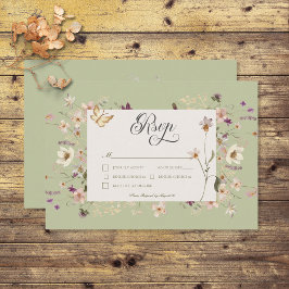Cartão RSVP Russo Wildflower Frame Sage Verde