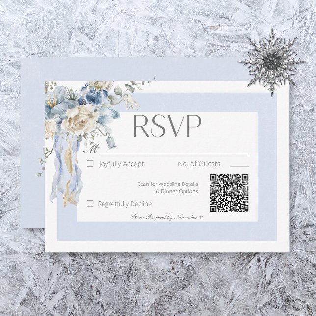 Cartão RSVP Russo Winter Frosty Blue & White Floral (Criador carregado)