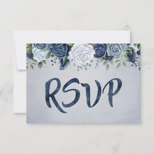 Cartão RSVP Russty Blue Watercolor Floral (Frente)
