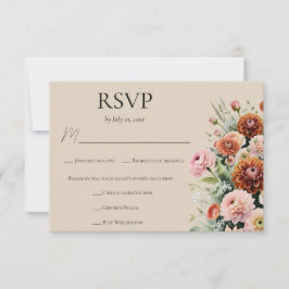 Cartão RSVP Rust Orange Sage Green Floral Wedding Meal Choice