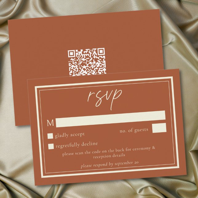 Cartão RSVP Rust Terracotta Minimalist Frame Wedding QR Code (Rust Terracotta Minimalist Frame Wedding QR Code RSVP Card)