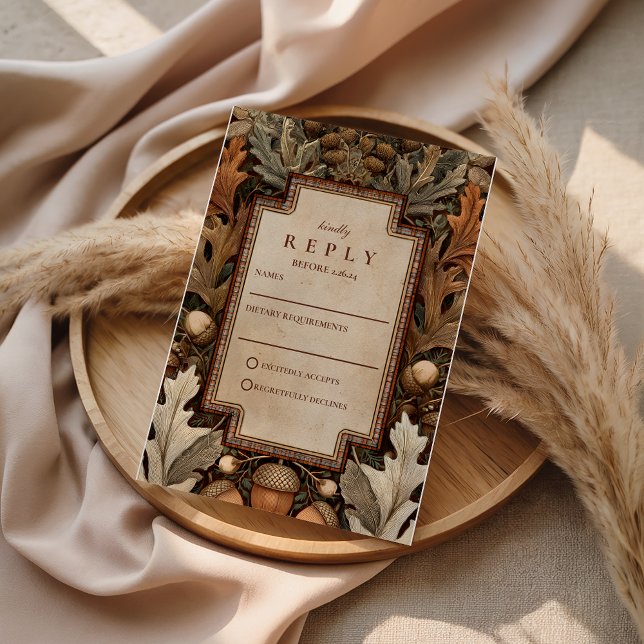 Cartão RSVP Rustic Acorn Woodland Wedding (Criador carregado)
