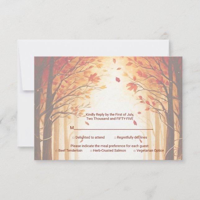 Cartão RSVP Rustic Autumn Forest Pumpkin Wedding (Frente)