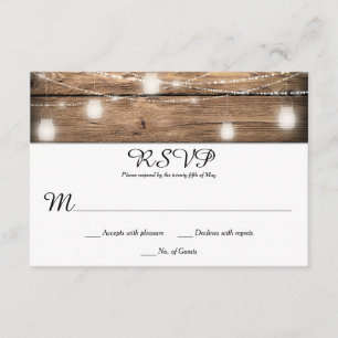 Cartão RSVP Rustic Barn Wood Mason Jar Lights RSVPs