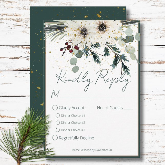 Cartão RSVP Rustic Berries Winter Janta Floral Casamento (Rustic Berries Winter Floral Dinner Wedding RSVP Card)