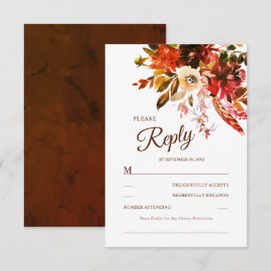 Cartão RSVP Rustic Boho Autumn Floral Watercolor