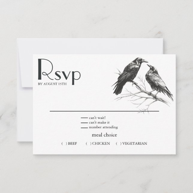 Cartão RSVP Rustic BOHO Crow Lovers (Frente)