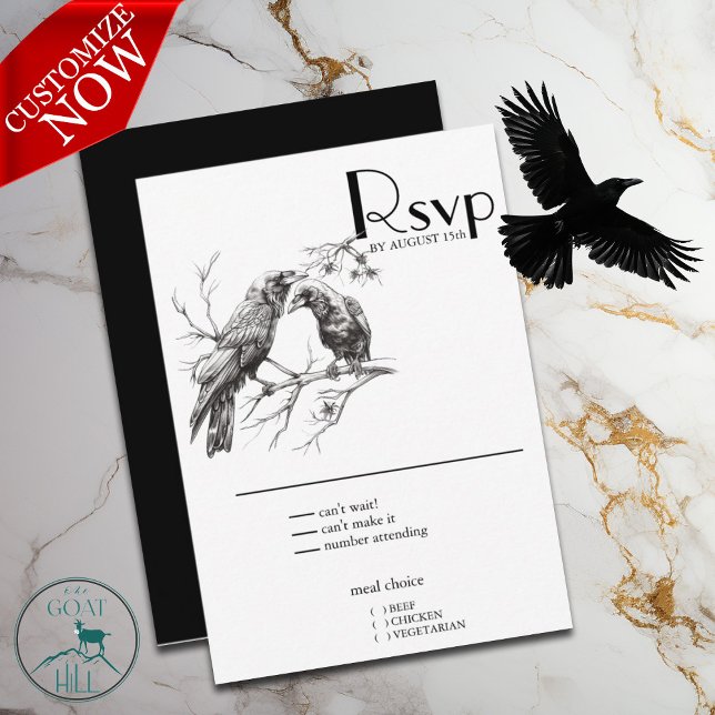 Cartão RSVP Rustic BOHO Crow Lovers (easy to customize)