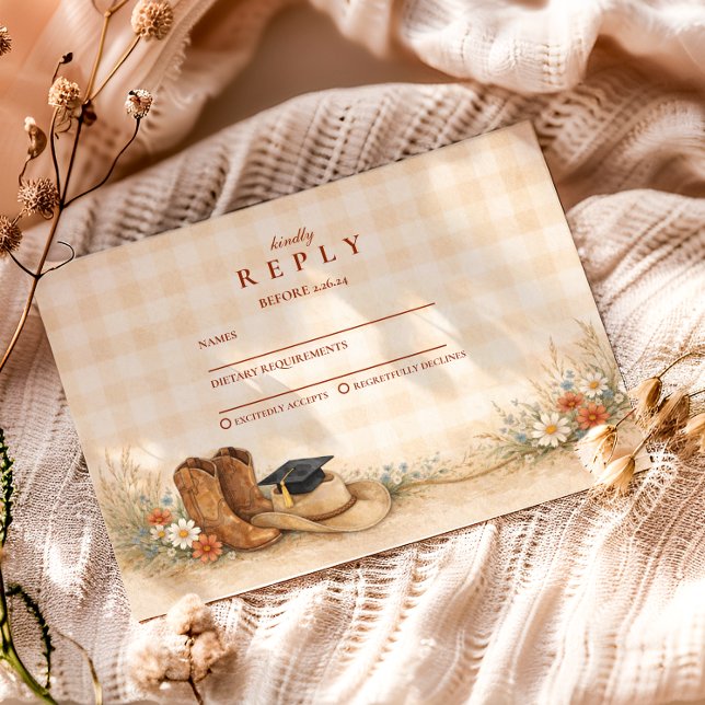 Cartão RSVP Rustic Boots Graduation Party (Criador carregado)