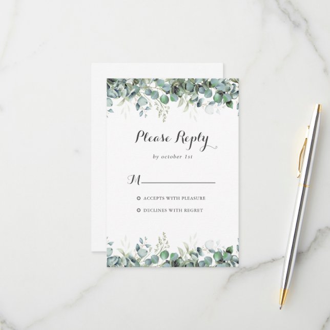 Cartão RSVP Rustic Botanical Eucalyptus Greenery Wedding (Frente/Verso In Situ)