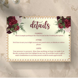 Cartão RSVP Rustic Burgundy Floral Wedding Details Card