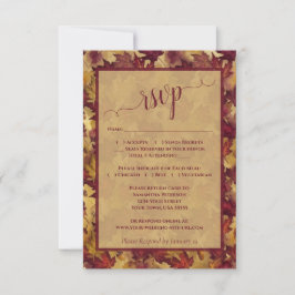 Cartão RSVP Rustic Burgundy & Gold Autumn Leaves Wedding